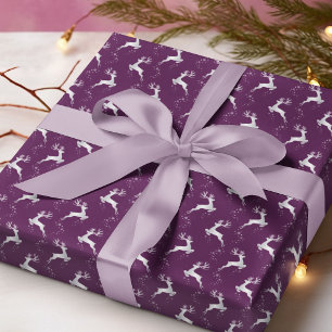 Elegant Silver Reindeer Purple Christmas Holiday Wrapping Paper