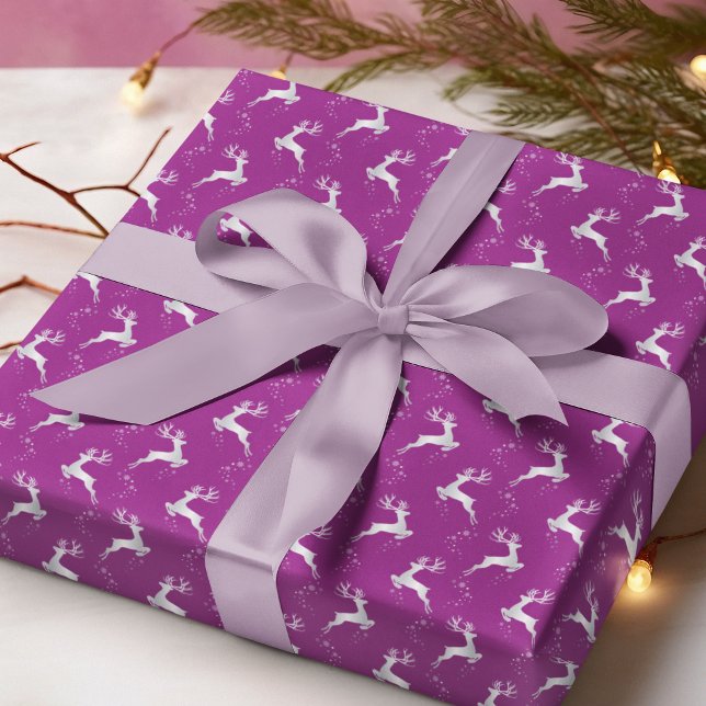 Elegant Silver Reindeer Purple Christmas Holiday Wrapping Paper (Creator Uploaded)