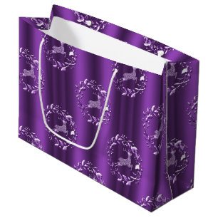 Elegant Silver Reindeer Purple Christmas Large Gift Bag
