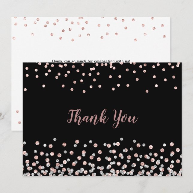 Elegant Silver Rose Gold Confetti Thank You Card (Front/Back)