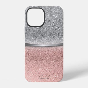 Elegant Silver Rose Gold Glitter Bokeh iPhone 12 Case