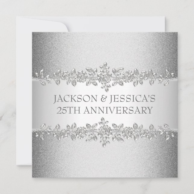 Elegant Silver Roses 25th Anniversary Party Invitation (Front)