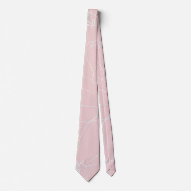Elegant Silver Roses Floral Drawing Pink Design Tie (Front)
