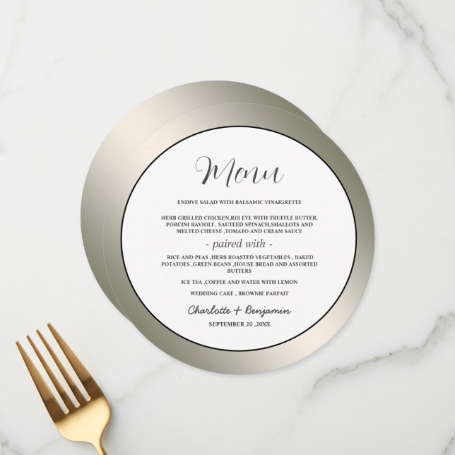 Elegant Silver Round Wedding Menu (Front/Back In Situ)