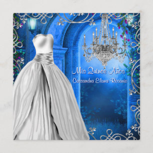 Elegant Silver Royal Navy Blue Quinceanera Invitation