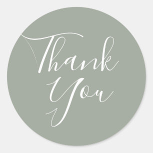 Elegant Silver Sage Signature Script Thank You Classic Round Sticker