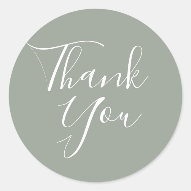 Elegant Silver Sage Signature Script Thank You Classic Round Sticker (Front)