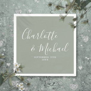 Elegant Silver Sage Signature Wedding Napkin