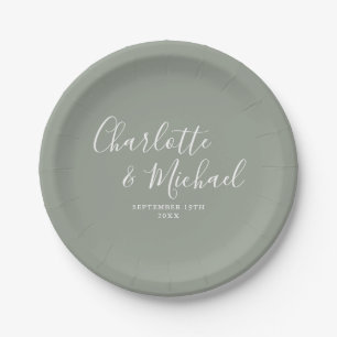 Elegant Silver Sage Signature Wedding Paper Plate