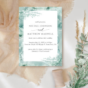 Elegant Silver Sage Watercolor Botanical Wedding Invitation
