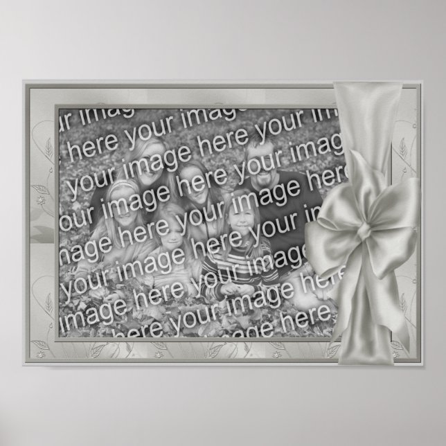 Elegant Silver Satin Bow Add Your Photo  Poster (Front)