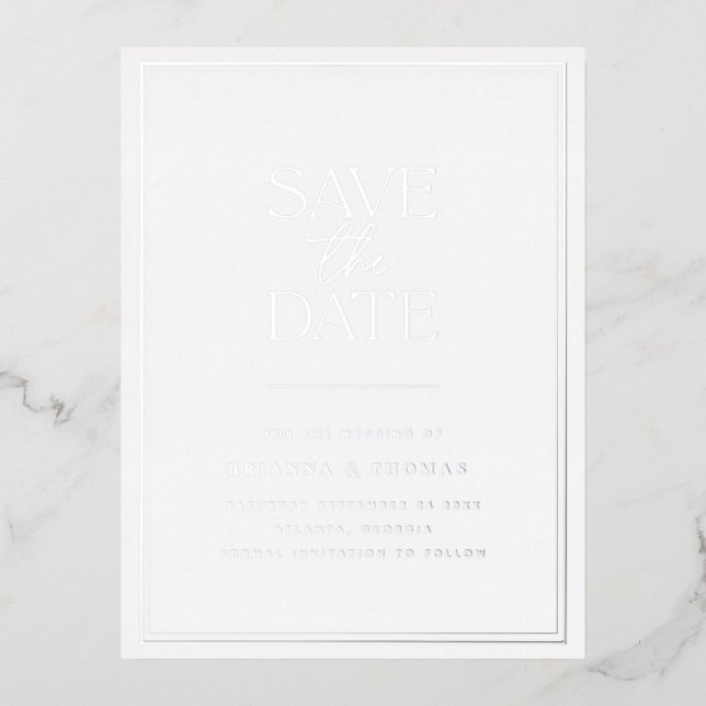 Elegant Silver Save The Date Foil Invitation Postcard (Front)