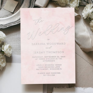 Elegant Silver Script Blush Watercolor Wash