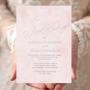 Elegant Silver Script Blush Watercolor Wash