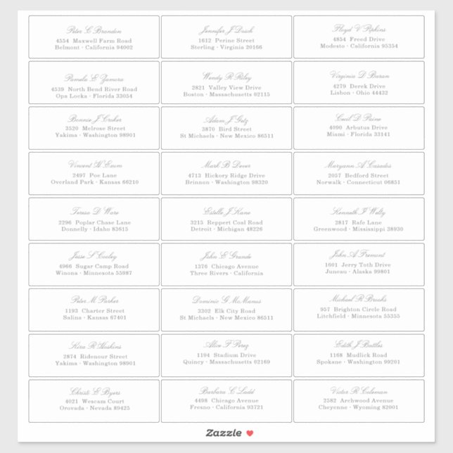 Elegant Silver Script Guest Names Address Sticker (Sheet)