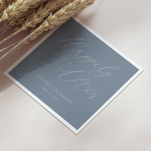 Elegant Silver Script Slate Grey Wedding Napkin