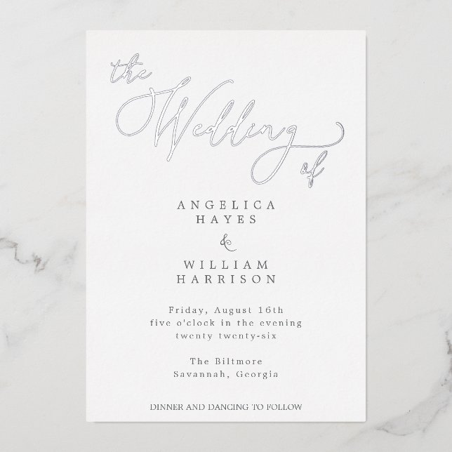 ELEGANT SILVER SCRIPT WEDDING INVITATION | MINIMAL (Front)