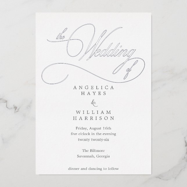 ELEGANT SILVER SCRIPT WEDDING INVITATION | MINIMAL (Front)