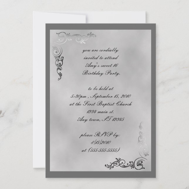 Elegant Silver Scroll Art Deco Invitation (Front)