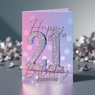 Elegant Silver Sequin on Blush Pink 21st Birthday Card