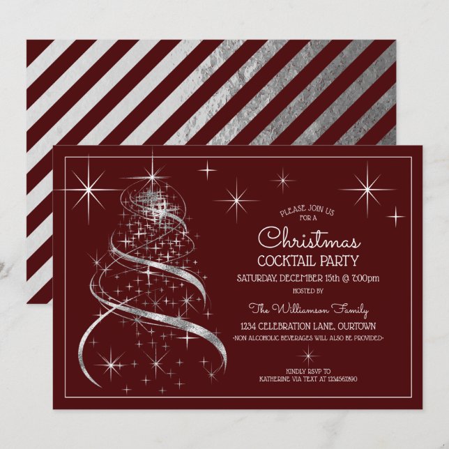 Elegant Silver Shimmer Christmas Cocktail Party Invitation (Front/Back)