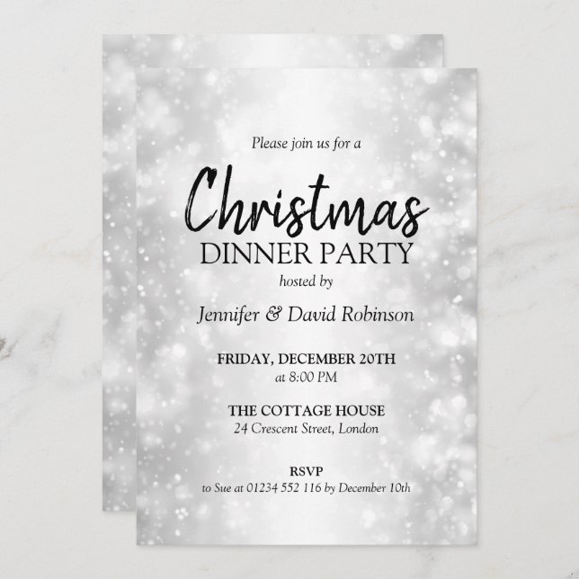 Elegant Silver Shimmer Holiday Christmas Party Invitation (Front/Back)