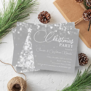 Elegant Silver Shimmering Xmas Tree Holiday Invitation