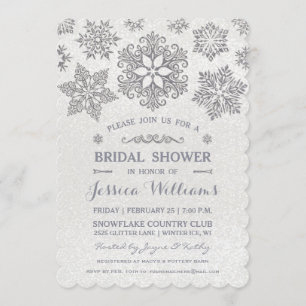 Elegant Silver Snowflake Bridal Shower Invitation