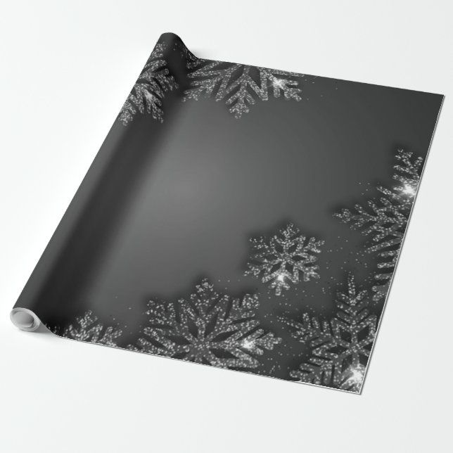 Elegant Silver Snowflake Holiday Wrapping Paper (Unrolled)