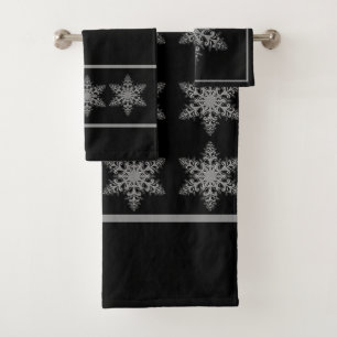 Elegant Silver Snowflake  Towel Set