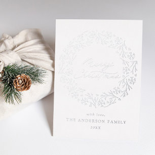 Elegant Silver Snowflake Wreath Non-Photo Foil Holiday Card