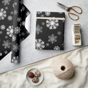 Elegant silver snowflakes black Wrapping Paper