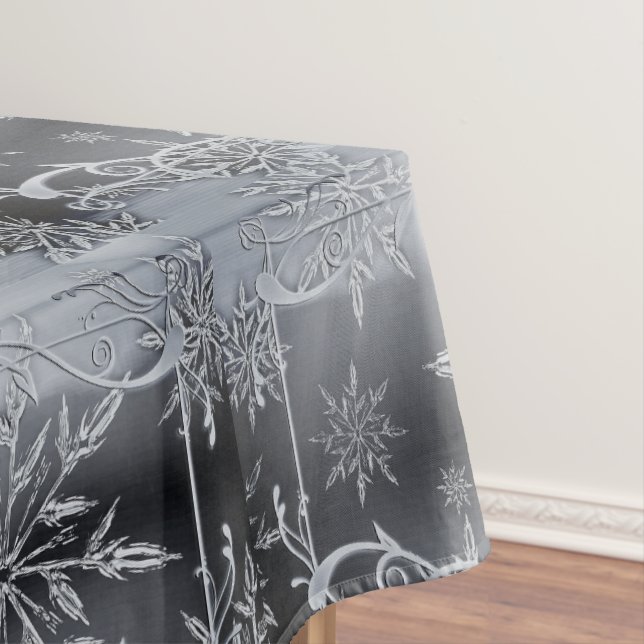 Elegant Silver Snowflakes Christmas Tablecloth (In Situ)