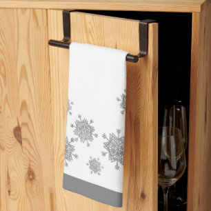Elegant Silver Snowflakes Christmas Tea Towel