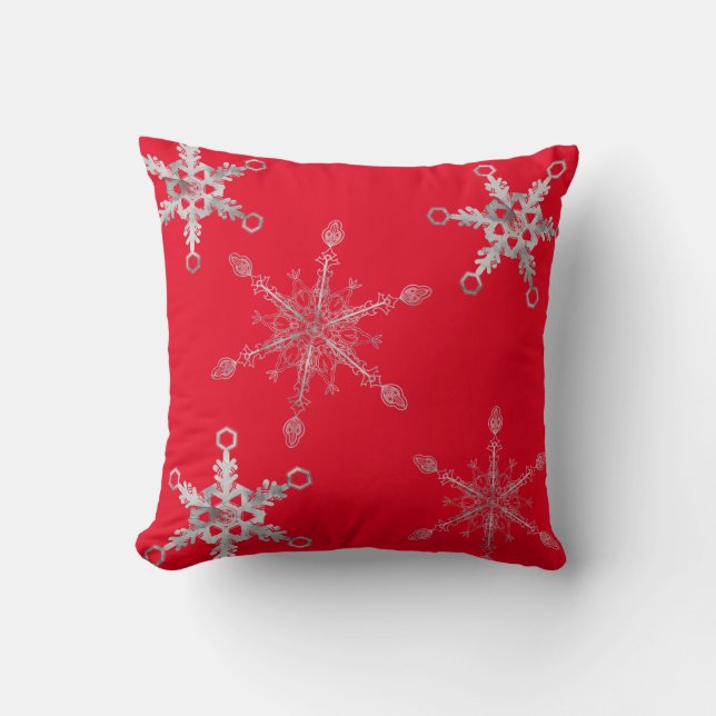 Elegant Silver Snowflakes Red  Cushion (Front)