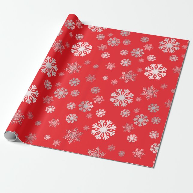 Elegant silver snowflakes red Wrapping Paper (Unrolled)