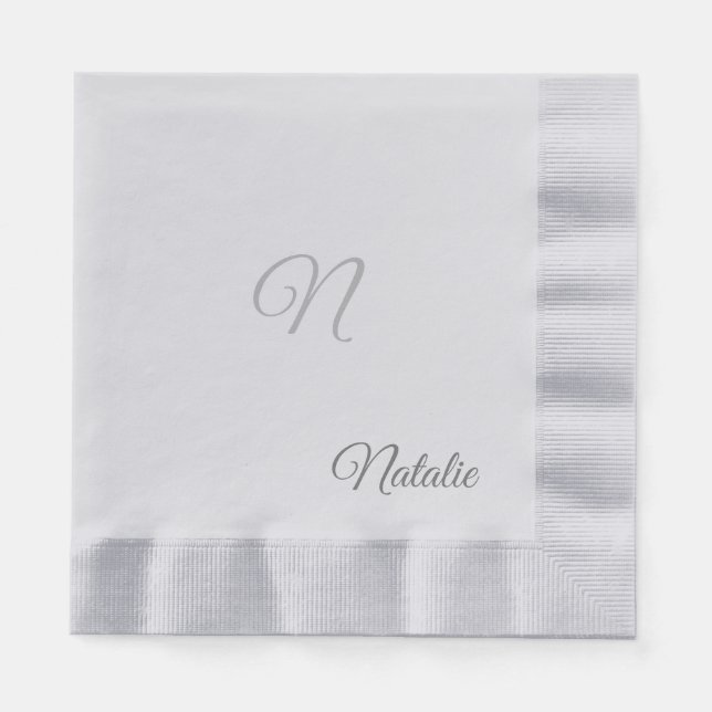 Elegant silver solid colour monogrammed Napkins (Front)