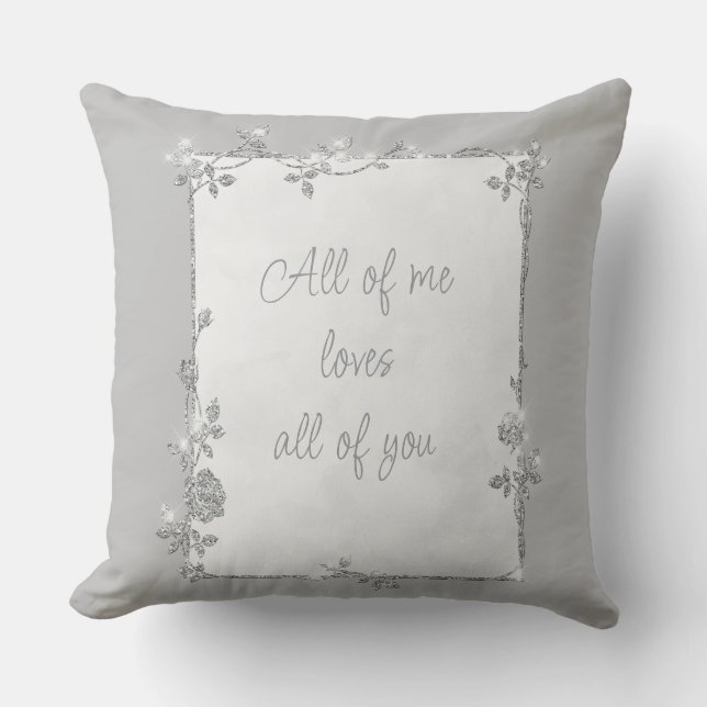Elegant Silver Sparkle Frame Valentine  Cushion (Front)