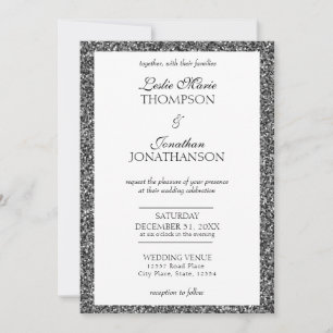 Elegant Silver Sparkle Modern Wedding Invitation