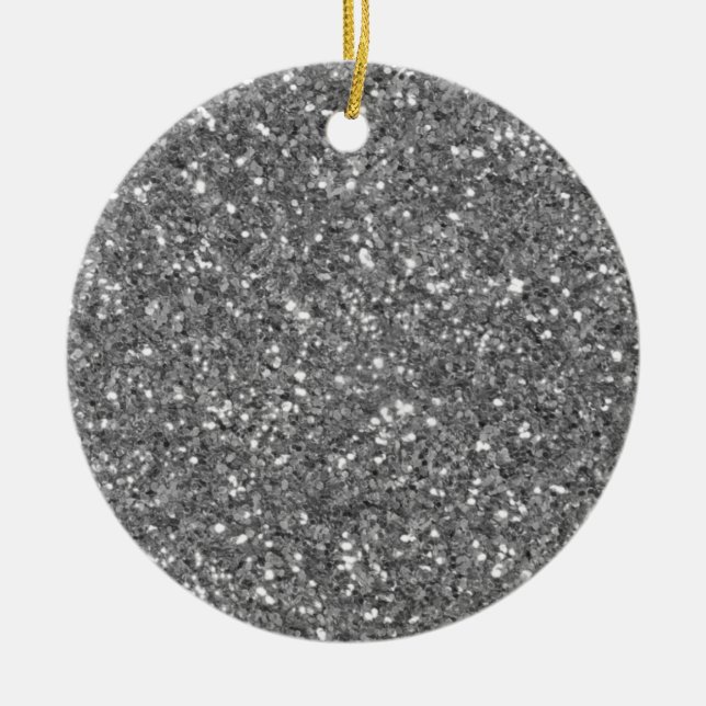 Elegant silver sparkling glitter pattern           ceramic ornament (Front)