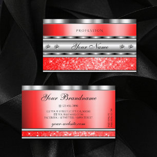 Elegant Silver Sparkling Ruby Red Glitter Diamonds Business Card