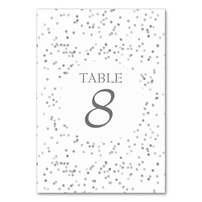 Elegant Silver Stardust Confetti Table Number (Back)