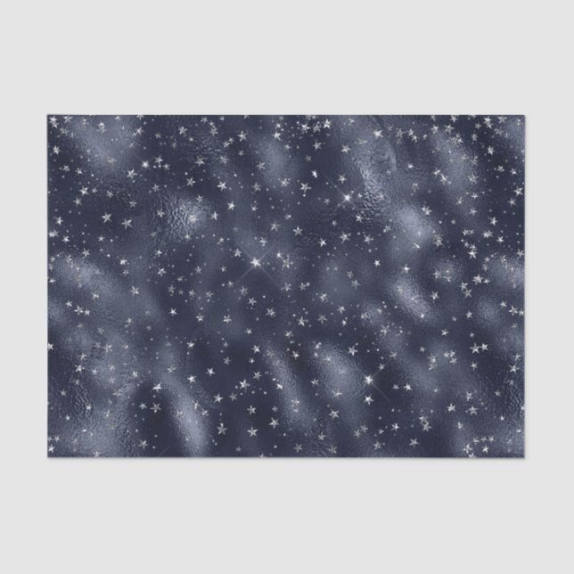 Elegant Silver Stars Christmas Tissue Paper (Front)
