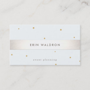 Elegant Silver Striped Gold Star Light Blue Business Card