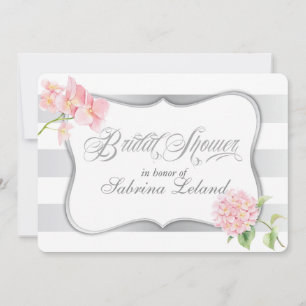 Elegant Silver Stripes Floral Bridal Shower Invitation