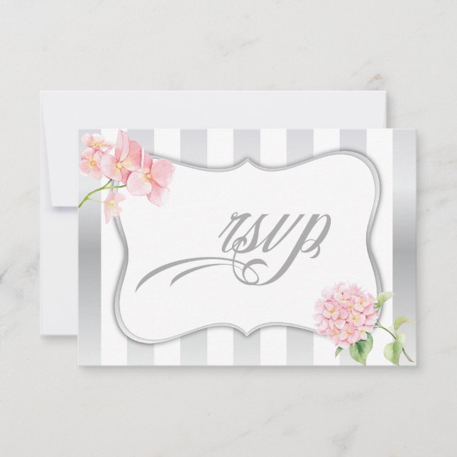 Elegant Silver Stripes Pink Hydrangeas RSVP (Front)