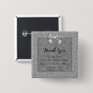 Elegant Silver & Stylish Glitter Wedding Favour 15 Cm Square Badge