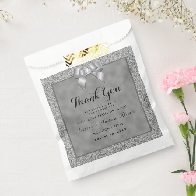 Elegant Silver & Stylish Glitter Wedding Favour Bag (Sealed)
