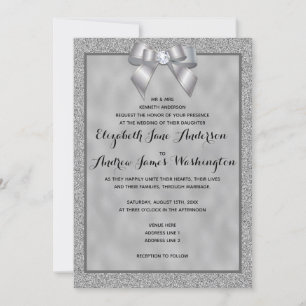 Elegant Silver & Stylish Glitter Wedding Invitation