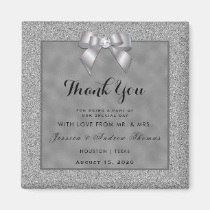 Elegant Silver & Stylish Glitter Wedding Magnet